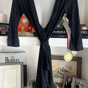 Diane Von Furstenberg Navy and Black Leopard Print Wrap Dress